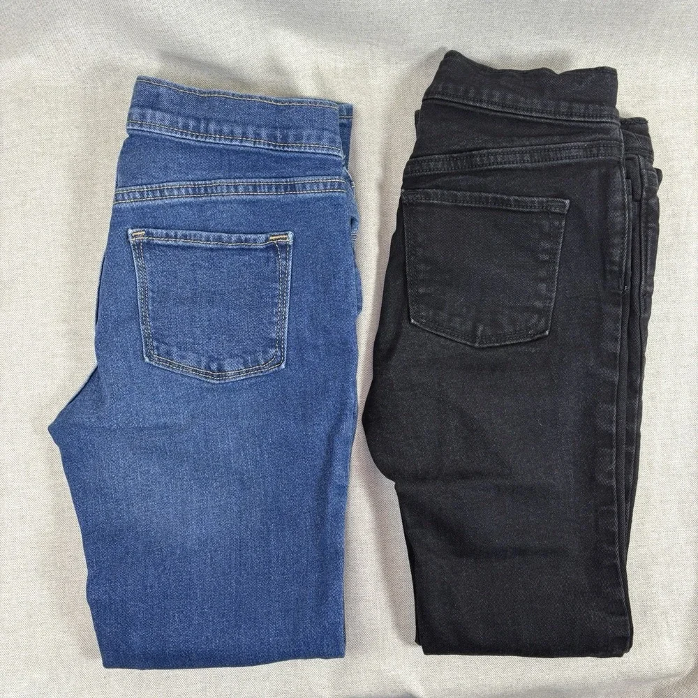 GIRLS JEANS Size 10/12‎ Old Navy Pull On Medium Blue /Black Skinny Lot Of 2